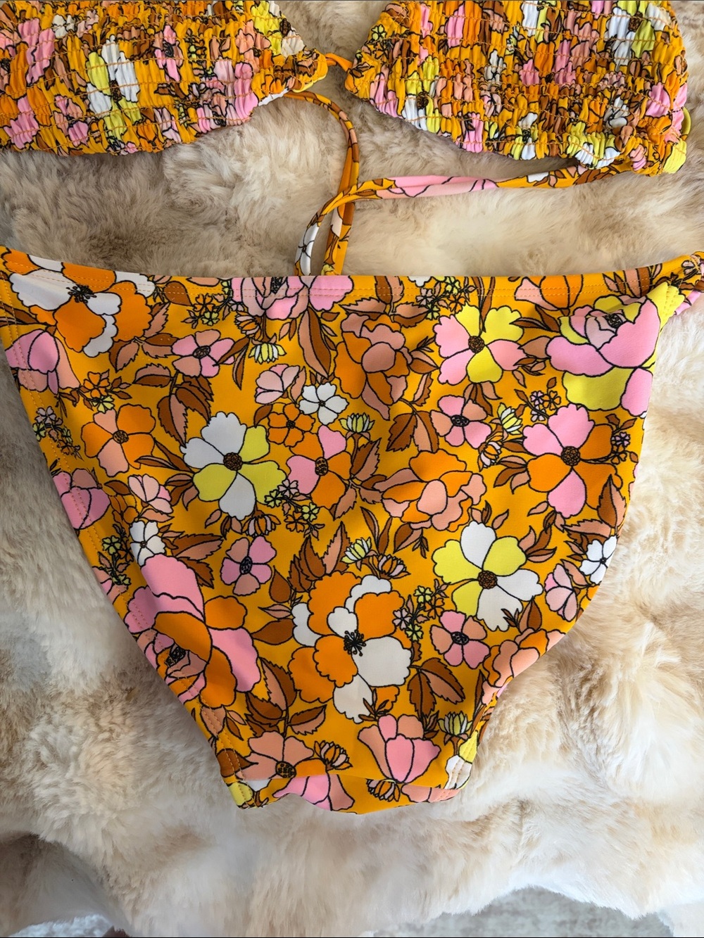 Xhilaration orange pink and yellow floral print bikini size medium - Picture 5 of 8